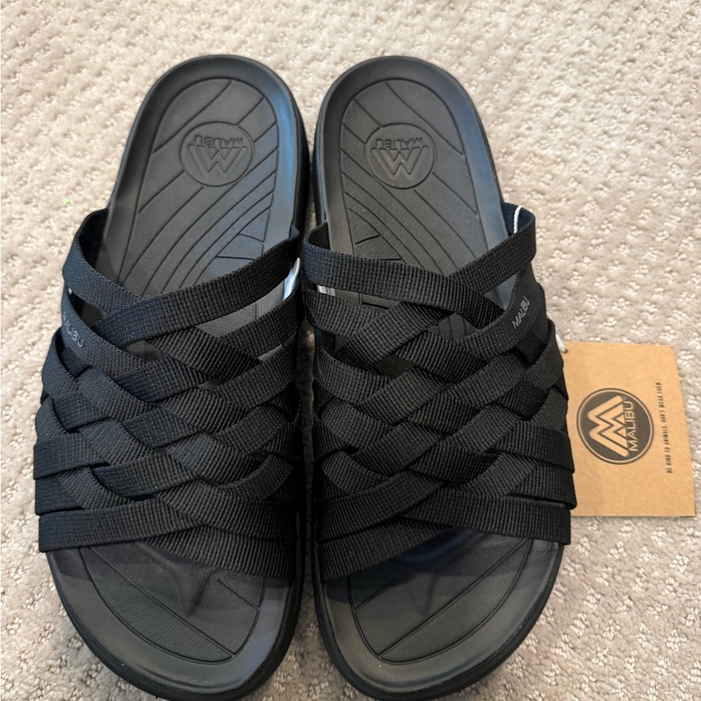 Men’s Malibu Zumba Black Woven Slide Sandals NWT Sz 12